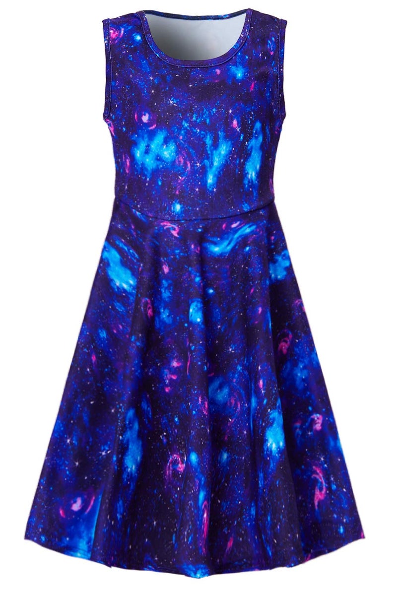 BFUSTYLE Space Blue Pink Nebula Dress for Preteen Girls Galaxy Cartoon Printed Autumn Outside Play Dresses Chic Colourful Street Casucal Frocks Clothes 10-13 Years Old - Image 1